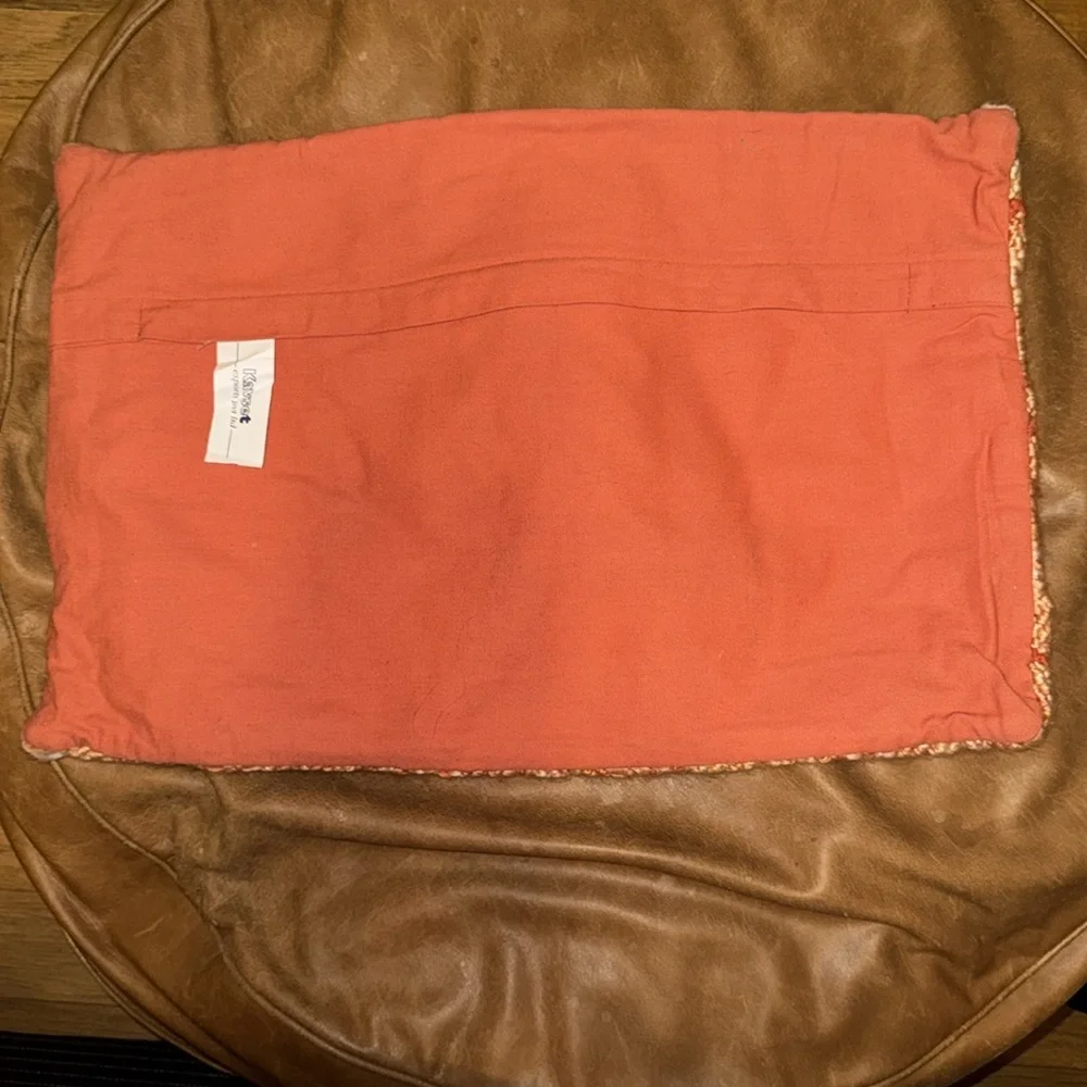 Kavset Pillow Knit case Cover NWT tan and peach pompoms 14” x 18” west elm